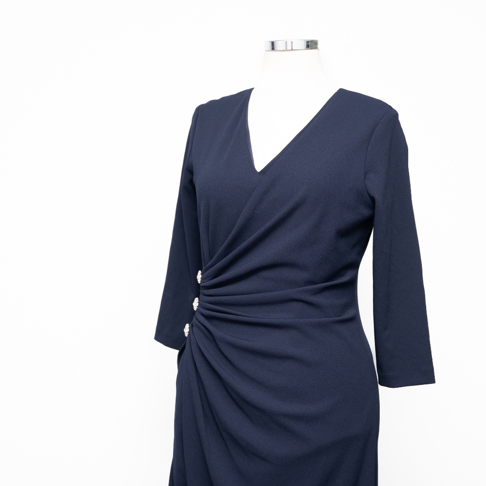 Calvin Klein - Ruched Rhinestone-Button‎ Gown - Picture 10 of 11
